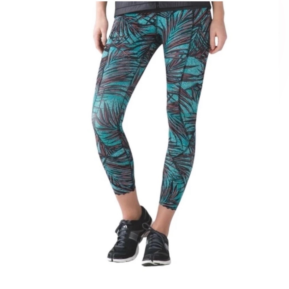 Lululemon Inspire Tight II Palm Lace Tofino Teal Multi Size 4